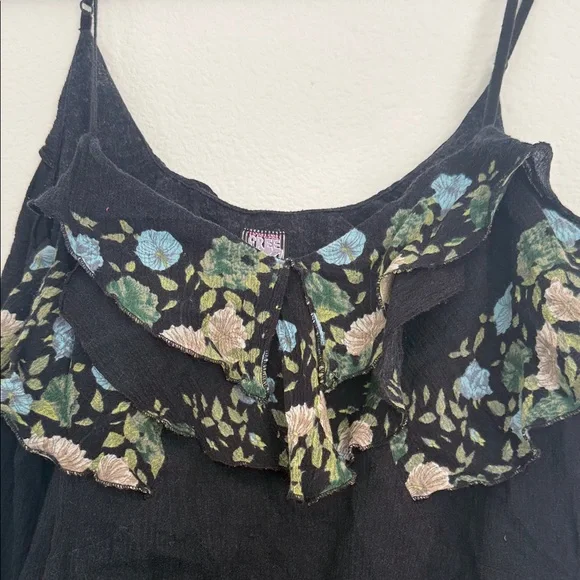Free People Black Camisole with Green and Blue Floral Trim - Picture 3 of 5